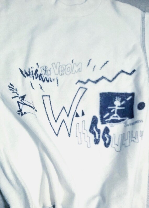 SALE 30% Sweater, sweatshirt, graphic frontside, white-dark blue, cotton with structure, KIDS, Gender, Whoopi, Vintage