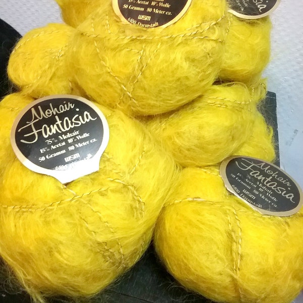 Mohair de pelo largo, "Fantasia" de WSM, amarillo fuerte, vintage