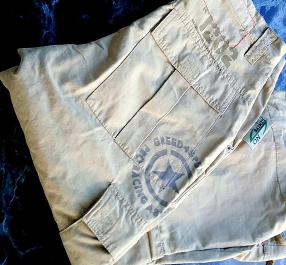 Sale 30% Pants, Capri, Long-Bermuda, knee-length, sand/safari, pockets, zipper, measurements, lettering, Young Fashion, Gender, No Limits, Vintage