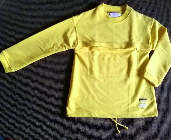 Sale 30% Sweater, sweatshirt, graphic LOGO frontside bottom, dark green + yellow, chest pocket, drawstring hem, BIG, Gender, S. Oliver, Vintage