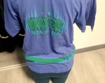Camiseta, manga corta, gráfico-LOGO-WATERWORLD-Frontside, azul-negro-verde, GRAN formato, unisex, Gilty, Vintage