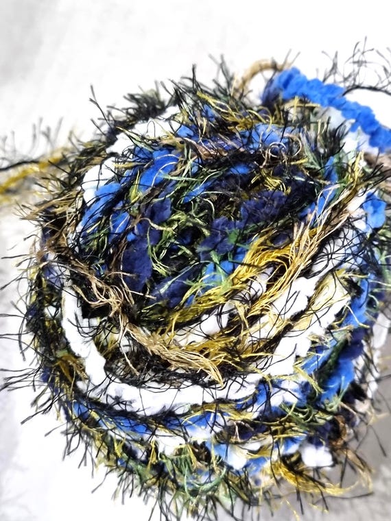 Wool, designer yarn mix, chunky wool, accent yarn/extra soft/ black/white/blue/multicolored, hand-wound for home accessories, vintage wool