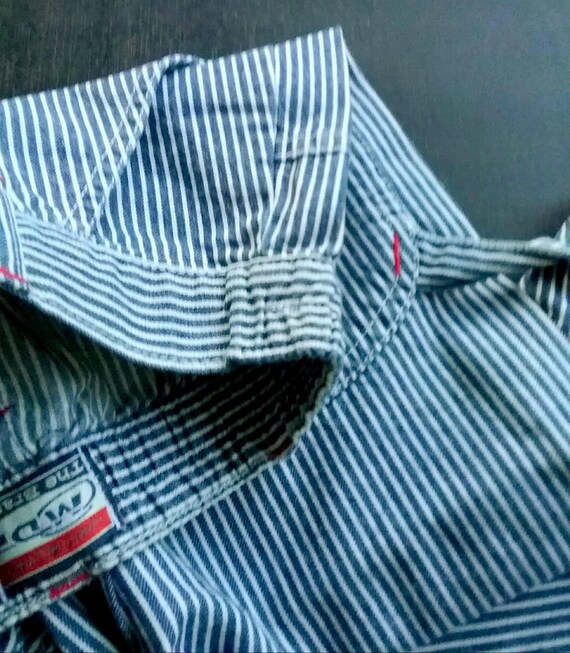 Sale 30% striped trousers, blue/white, wide leg, pockets, back elastic, zipper/button, cotton, dimensions, kids, gender, Mot de Passe, vintage