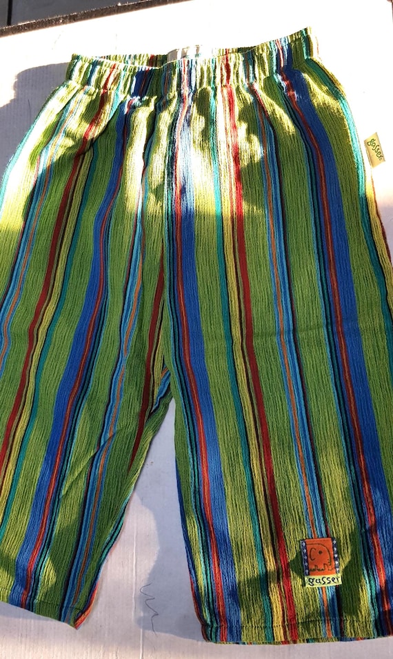 Sale 30% long trousers, striped pull-on trousers, textured cotton, searsucker, orange-green-multicolored, Baby/KIDS, Gender, Gasser, Vintage