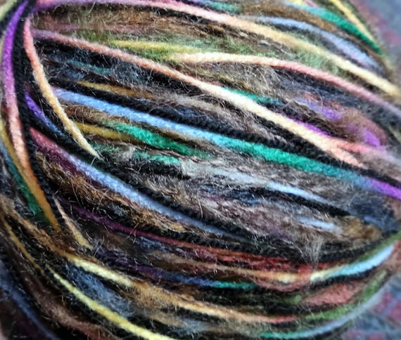 Wool, designer yarn mix, accent yarn/chunky wool/rustic, for colorful tops, large supply, hand-wound, vintage wool