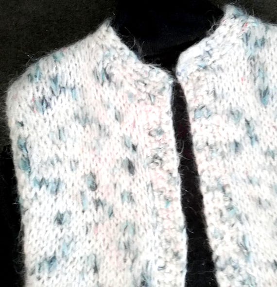 handmade, sleeveless vest, white/turquoise/black, size One Size Big, measurements, mohair with new wool, other, vintage
