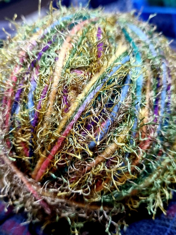 Wool, designer yarn mix, accent yarn/chunky wool for colorful tops, large supply, soft fringes, hand-wound, vintage wool