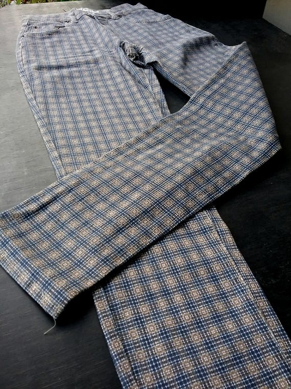 SALE 30% checked trousers, stretch trousers, blue/brown/beige, size information, kids+ adults, gender, S. Oliver, Vintage