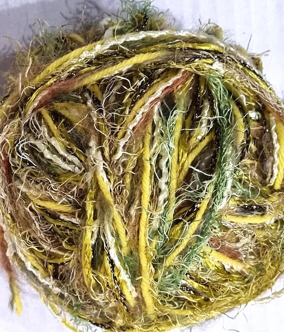 Wool, designer yarn mix, novelty yarn/ embellishment for accessories/ other handicrafts, various fiber types, hand-wound, vintage wool