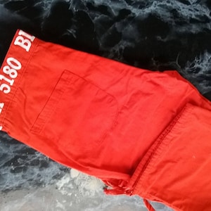 Sale 30% Long trousers, wide leg, straight cut, red cotton trousers, zipper + button, size S, Young Fashion, Girls, Vintage