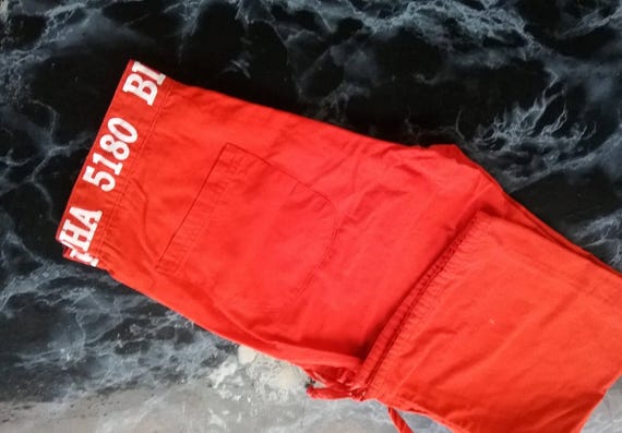 Sale 30% Long trousers, wide leg, straight cut, red cotton trousers, zipper + button, S, sizes Young Fashion, Girls, Vintage