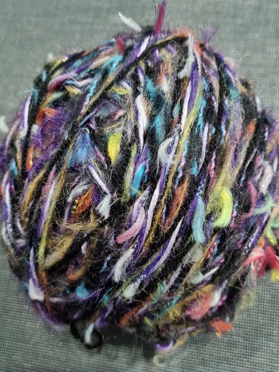 Wool, designer yarn mix, accents/ novelty yarn/purple-black/multicolored, vesti, like a sleeveless vest, hand-wound, vintage wool