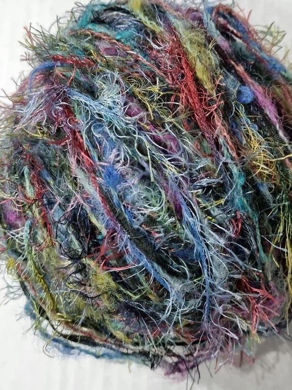 Wool, designer yarn mix, such as patterns, petrol-purple-multicolored, various fiber types, e.g. for accessories, sweaters, tops, hand-wound, vintage wool