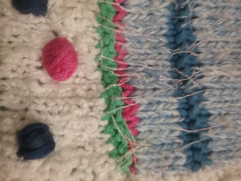 vintage format color white-blue-pink girl cotton with effect Cardigan one size custom handmade clunky