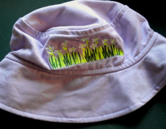 Sale 50% Hat, baby hat, purple summer, by Esprit with brim, sun protection, flower meadow, hats - caps - hats, girls, vintage