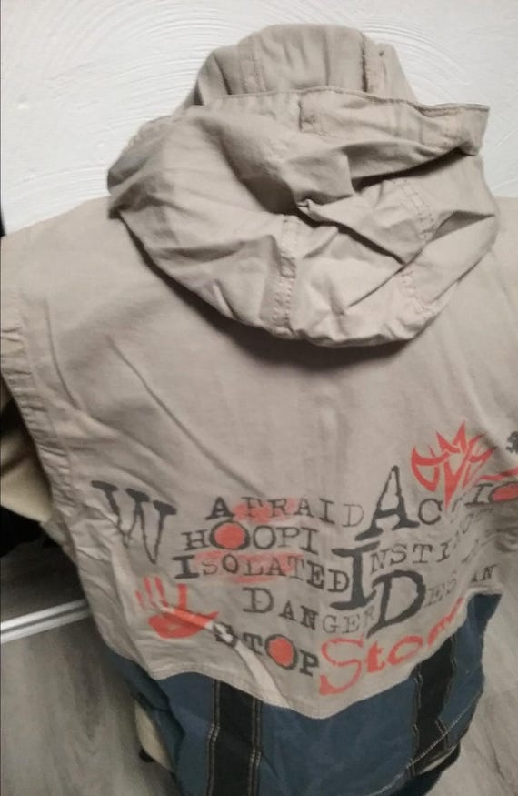 Sale 30% sleeveless vest, outdoor, back graphic, pocket details, denim, cotton, Whoopi, vintage