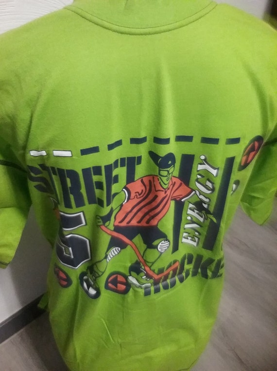 Sale 30% T-Shirt, short sleeve, graphic Street Hockey Energy, green-blue-orange, BiG, Boys, Men, Boys, Vintage, Del Gado, Vintage