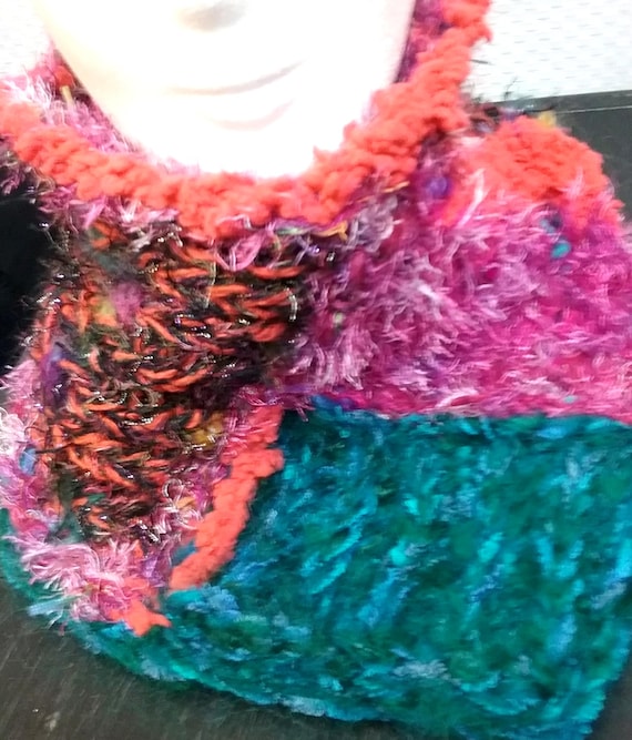Handmade, neck warmer, snood, designer yarn mix, multicolor, large collar, other