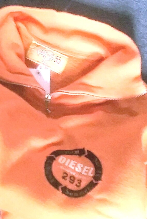 Sale 30% Diesel, sweatshirt, orange, round logo, printed hem, brushed fabric, size 12/XS/152 (vintage).
