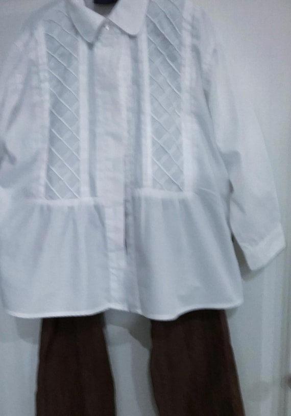 Sale 30% shirt, blouse, overshirt, tunic, collar buttons, white, check pattern tone on tone, BIG, cotton, KIDS, girls, S.Oliver, vintage