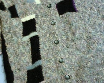 Gilet fait main, mélange de mohair et détails en angora, veste rustique d'extérieur, taille unique, noir/vert/violet/jaune, femme, vintage