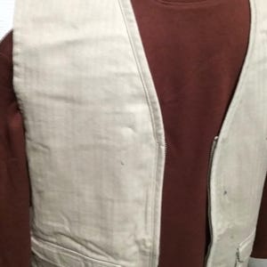 Sale 30% sleeveless vest, rustic linen look, beige, herringbone pattern, lining, V-neck, pockets, adults, gender, S. Oliver, vintage