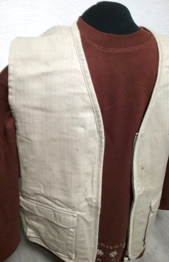 Sale 30% sleeveless vest, rustic linen look, beige, herringbone pattern, lining, V-neck, pockets, adults, gender, S. Oliver, vintage