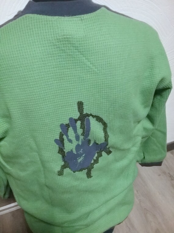 Sale 30% Sweater, long-sleeved shirt, graphic Instinct-both sides, green-blue-black, waffle piquet, BIG-Boys-Men-Boys, Whoopi, Vintage