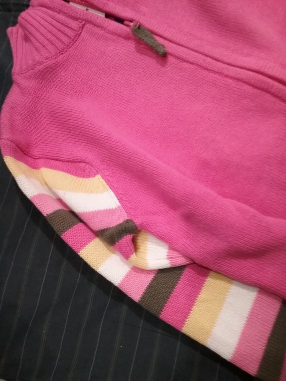 Sale 30% cardigan, jacket, pink/white/yellow/brown, sleeve stripes, /measurements, girls, alterations possible, Blue Seven, old times