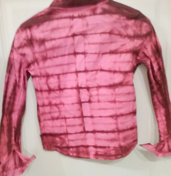 Sale 30% shirt, blouse, batik, pink-rose-burgundy + shades of blue, short form, cotton, Tom Tailor, girls, vintage