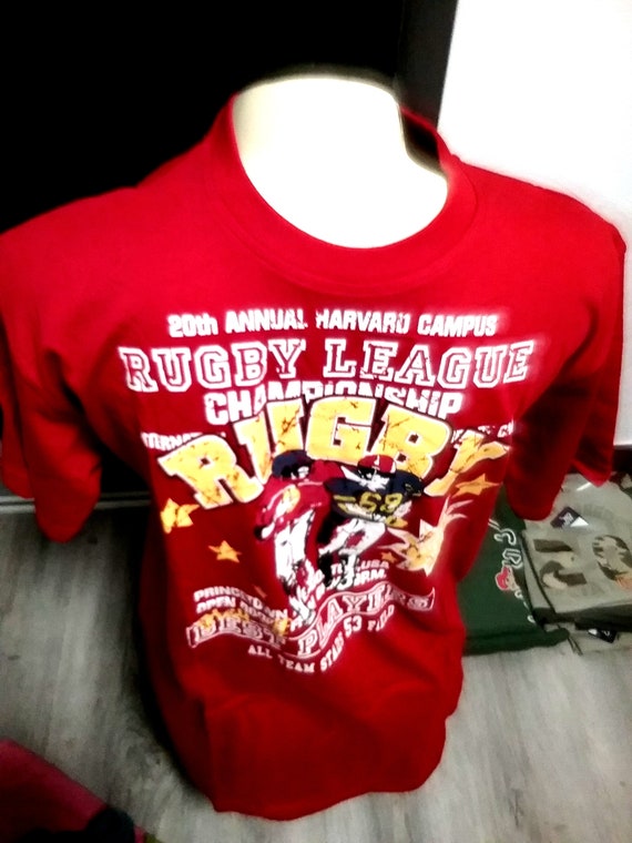 Sale 30% T-Shirt, short sleeve, graphic LOGO Rugby League Championship, red-yellow-grey, round neck, Camaro, Vintage