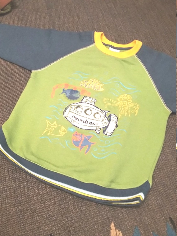 Sale 30% Sweater, sweatshirt, transitional, graphic-maritime, neck LOGO, green-blue-yellow-white, seam details, KIDS, boys, Whoopi, vintage