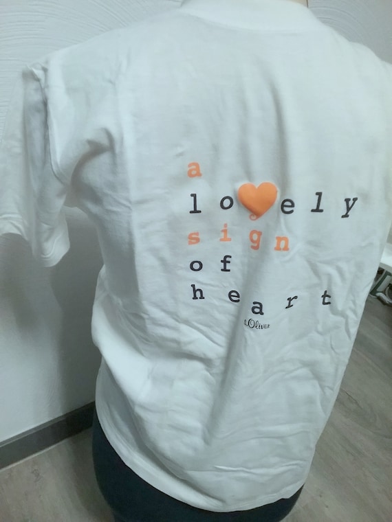 T-shirt, short sleeve, graphic - a lovely sign of heart, white-blue-orange, BIGShirt, round neck, girls, women, S.Oliver, vintage