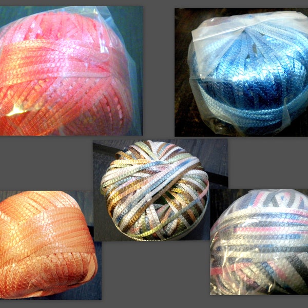 Ribbon yarn, viscose, Gedifra "Rainbow" color choice, blue, orange, red, color gradient, effect yarn, vintage