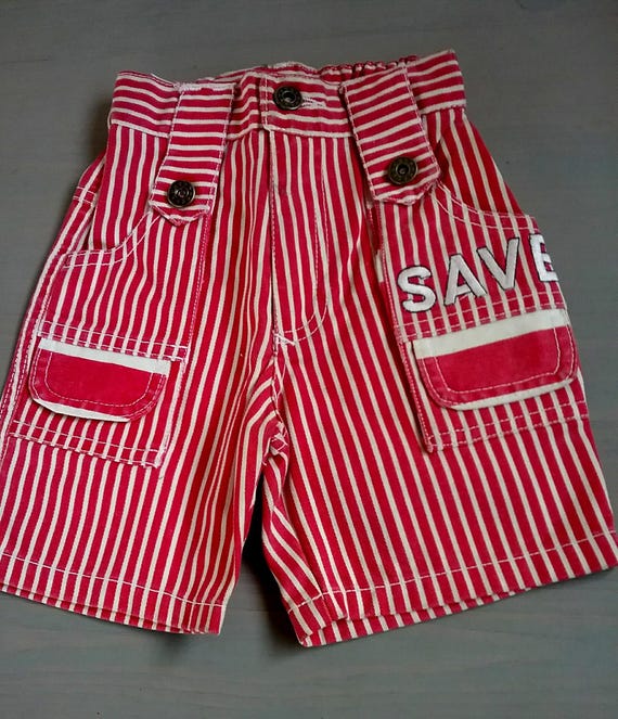 Sale 30% shorts, Bermuda, shorts, red/white/ striped, jeans, denim, zipper/button, pockets, baby/ kids/ gender, dwarfs, vintage