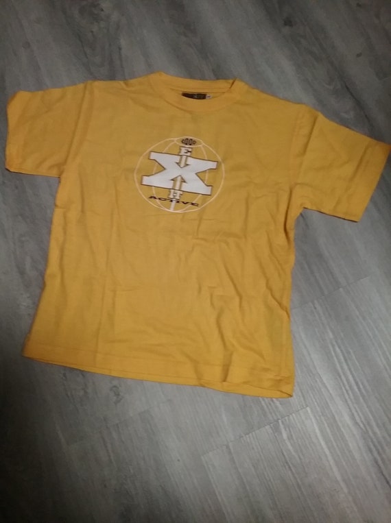 Sale 50% T-shirt, short sleeve, graphic EXIT 2000, yellow-white, unisex, Exit- S.N.B. Vintage
