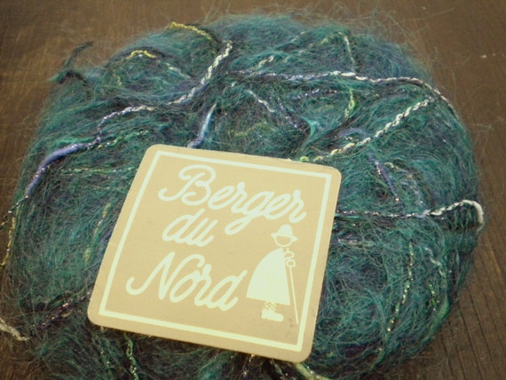 Wool, mohair, effect yarn, lurex, "Berger du Nord- Capriccio", color selection, blue, turquoise, taupe, purple, green, vintage