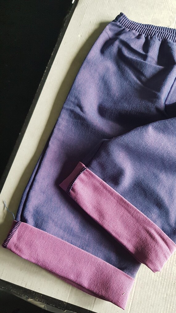 Sale 30% shorts, Bermudas, pull-on trousers, turn-up, purple pink, elastic band, cotton, polyester, elastane, sizes, girls, girls, TP, vintage