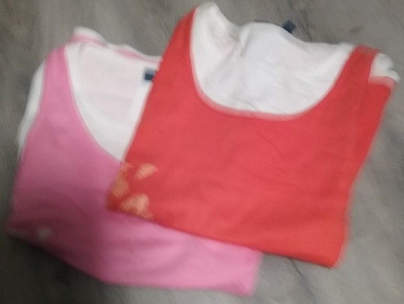Tanktop, ärmelloses T-Shirt, Grafik- Paradise, rosa + orange mit Glitzer, weißer Einsatz, Girls, Mädchen, Blue Seven, Vintage