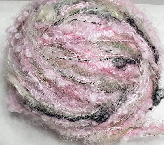 Wool, designer yarn mix, fluffy pink with Kir Royal, extra soft, hand-wound, various fiber types, vintage wool