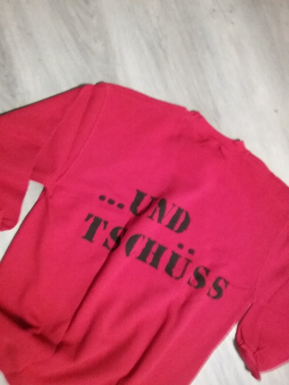 Sale 30% Sweater, sweatshirt, writing HELLO+BYE, both sides, red-black, barleycorn-structured cotton, Gender Absorba, Vintage