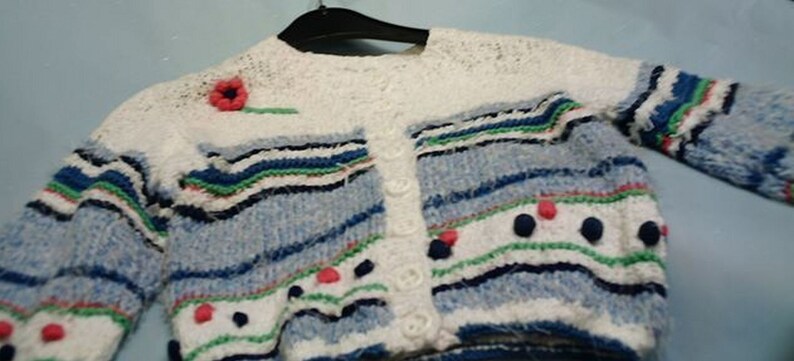 vintage format color white-blue-pink girl cotton with effect Cardigan one size custom handmade clunky