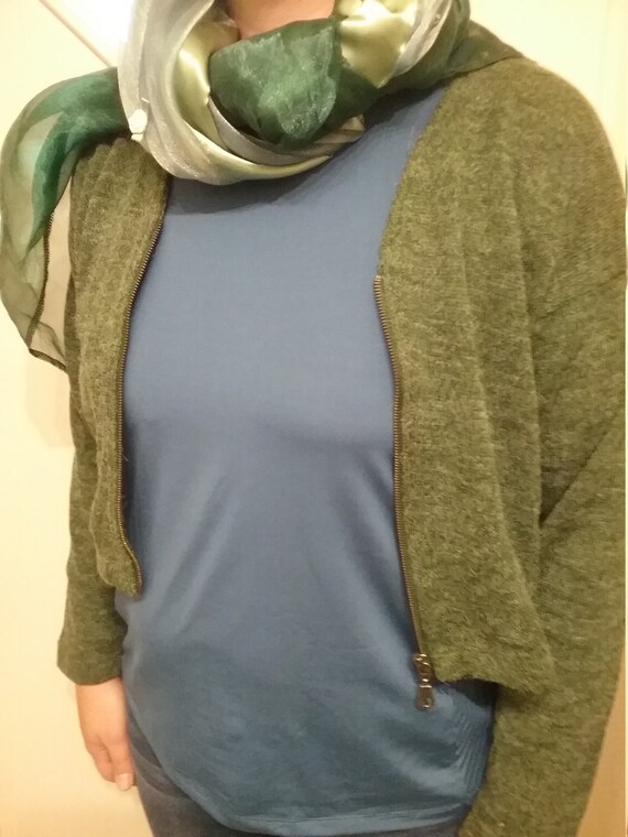 Sale 30% cardigan, short jacket, zipper, BIG, short size, custom measurements, short boxy, color choice, blue + green, Whoopi, Vintage