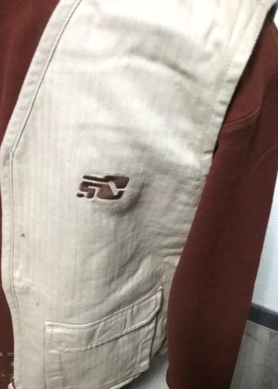 Sale 30% sleeveless vest, rustic linen look, beige, herringbone pattern, lining, V-neck, pockets, adults, gender, S. Oliver, vintage