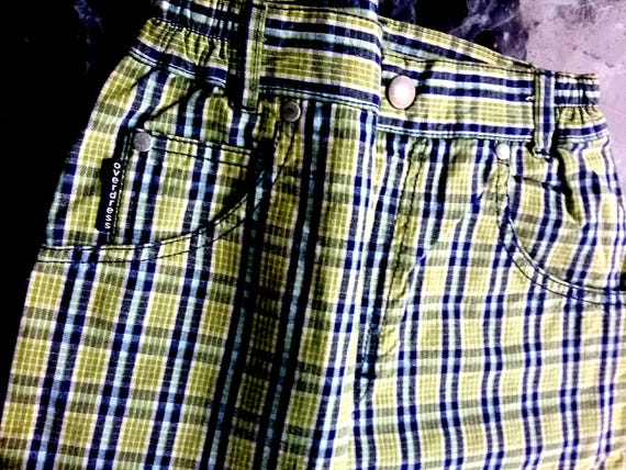 Sale 30% Long Bermudas, checked pull-on trousers, all-round elastic, wide leg, blue/green/white, dimensions, Young Fashion, Gender, Whoopi, Vintage