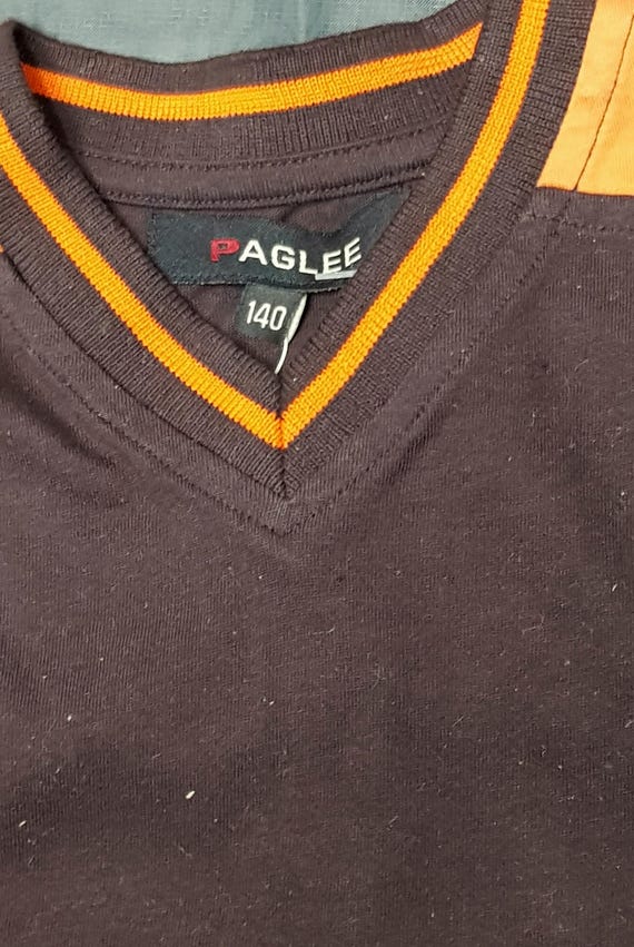 Sale 30% T-shirt, short sleeve, graphic-large LOGO-frontside, brown-orange, short size, gender, V-neck, shoulder yoke, paglee, vintage