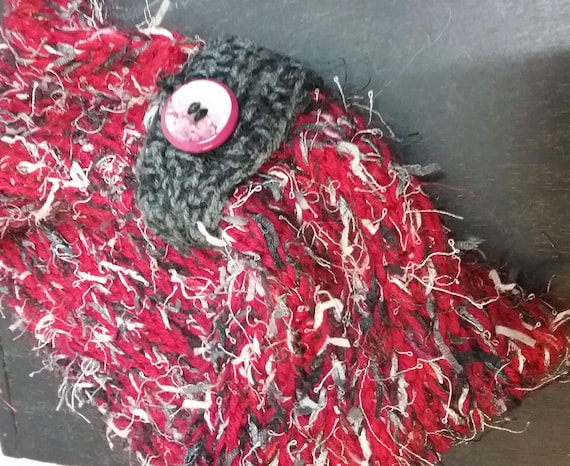 handmade, loop scarf, Papiretto, new wool, Gedifra, material mix, dark red grey black,