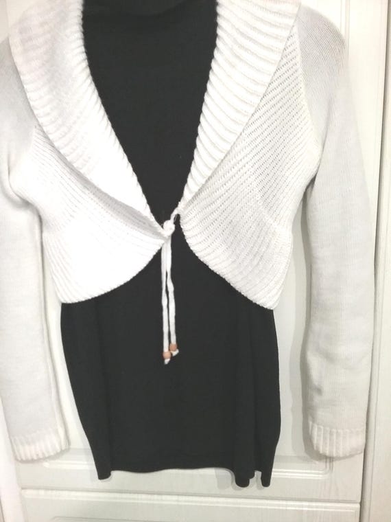Sale 30% Cardigan, short jacket, bolero, white or brown, wide ribbed edges, one size, measure, IMOTEX, Voguish, Vintage
