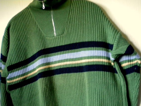 S.Oliver, Troyer Pullover, Half Patent, Jade Green, Breast Stripes, Black aqua beige, L164, M176 BIG, Maßabe, anno 1990, Vintage S.Oliver, Troyer Pullover, Half Patent, Jade Green, Breast Stripes, Black aqua beige, L164, M176 BIG, Maßabe, anno 1990, Vintage