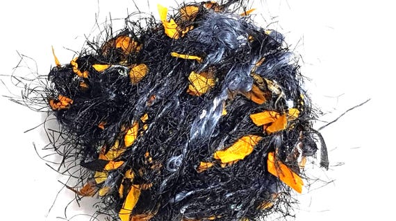 Wool, designer yarn mix, accent yarn/effect yarn/ Papyrus Live, black/red + black/yellow + Kir Royal grey, hand-wound, vintage wool